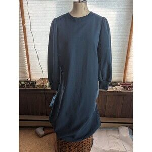 NWT Who What Wear Blue LS Midi side slits brushed dress sz SM